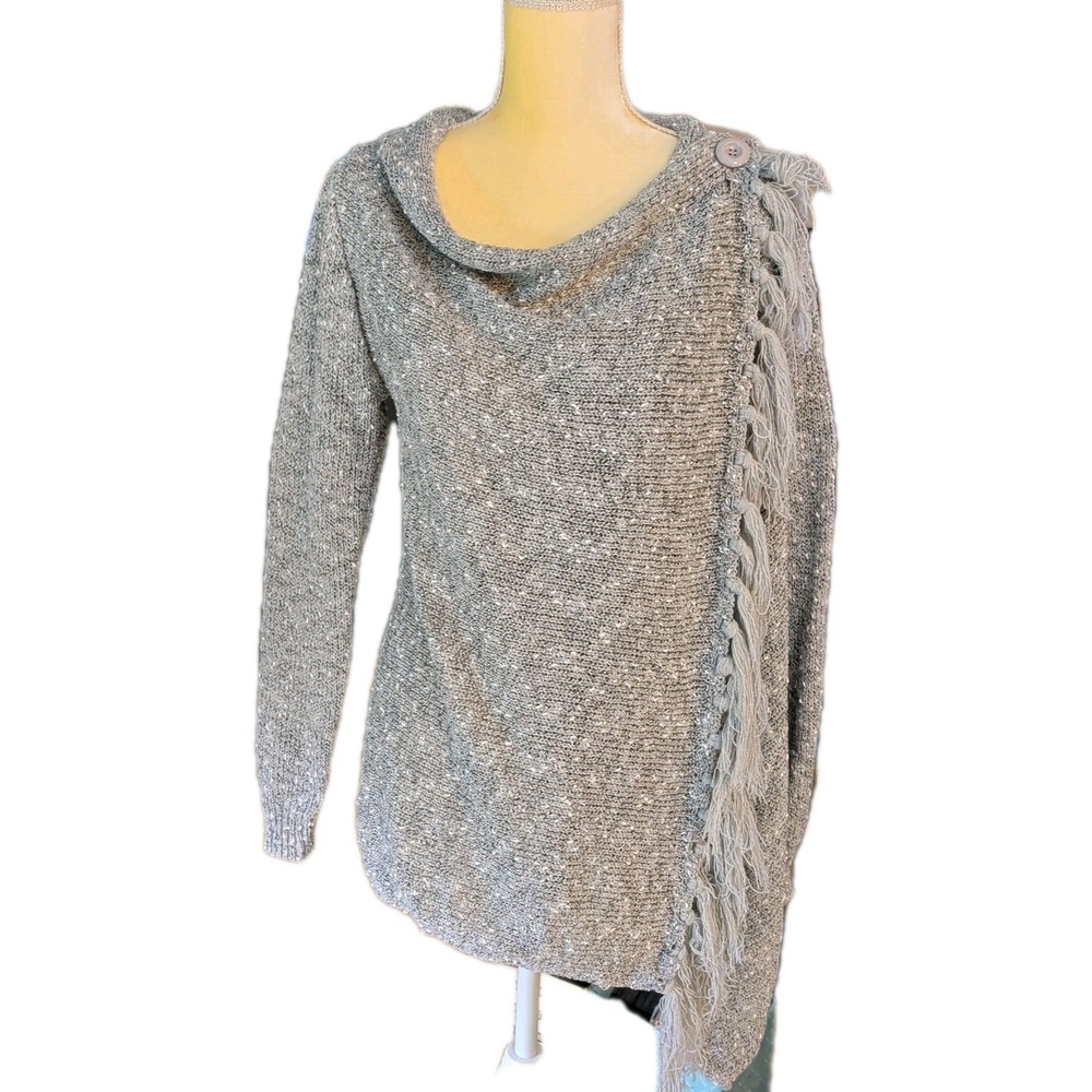 NWT Ceasikery Women's Sweater Size S Gray Asymetrical 100% Acrylic with Tassels